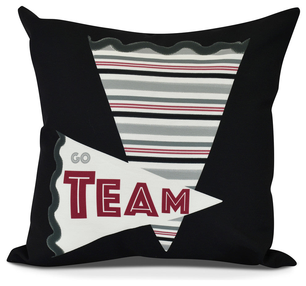 Go Team!, Word Print Outdoor Pillow, Black , 18" x 18"