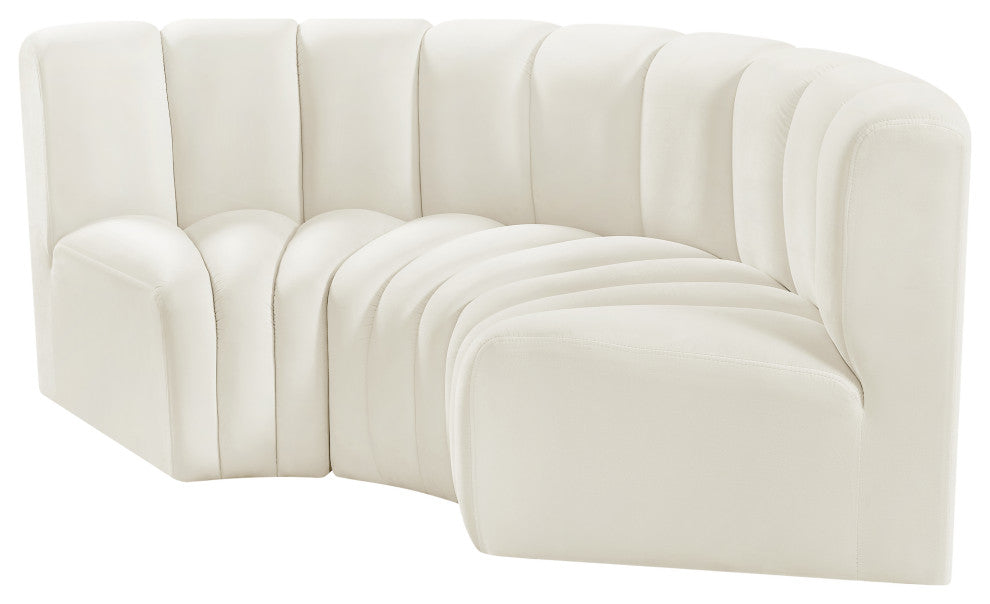 Arc Velvet Upholstered 3-Pc. Inward Curved Modular Sectional, Cream