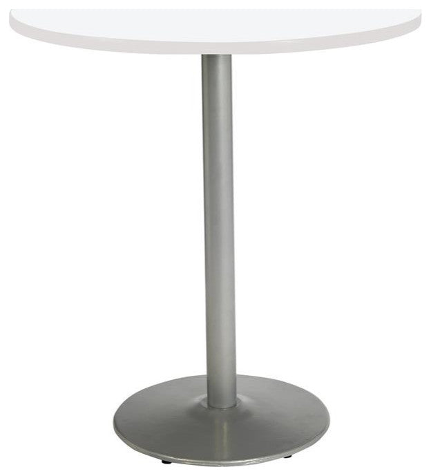 KFI Mode 42" Round Breakroom Table with White Round Silver Base Counter Height