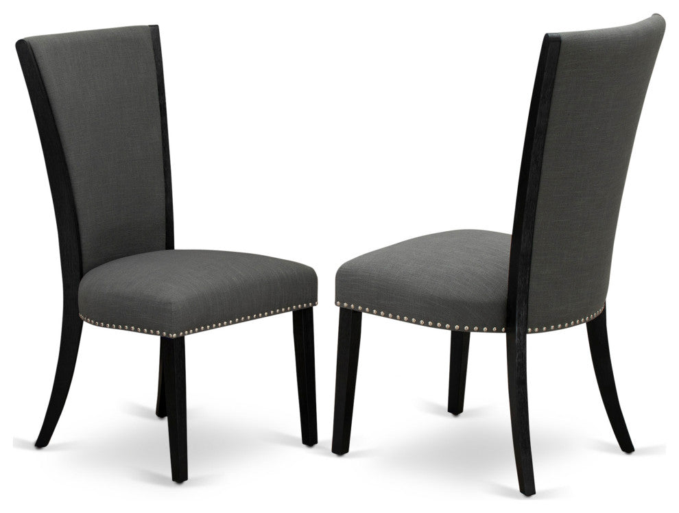 Set Of 2, Dining Room Chairs, Black Wooden Structure, Dark Gotham Grey Seat