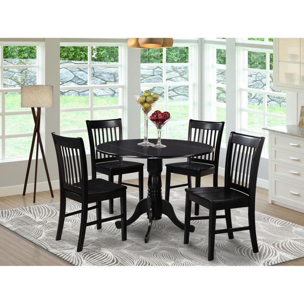 5-Piece Small Kitchen Table and Chairs Set, Round Table, 4 Dinette Chairs, Black