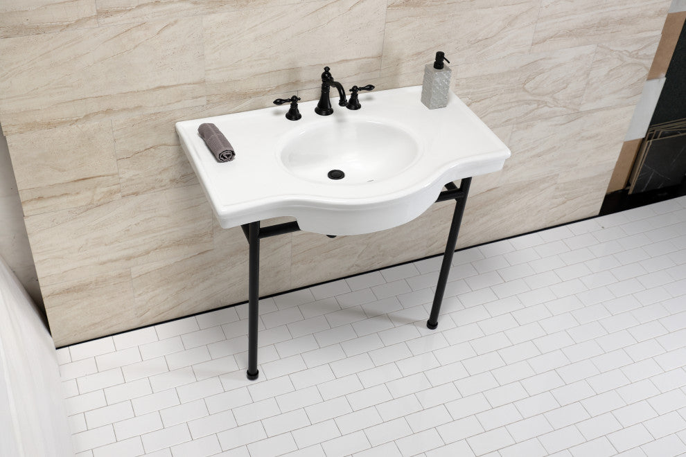 Fauceture VPB28140W8MB 37" Ceramic Console Sink, Legs