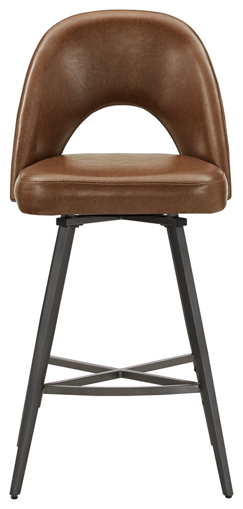 Tierno 24" Counter Height Metal Swivel Stools, Set of 2, Brown PU Leather