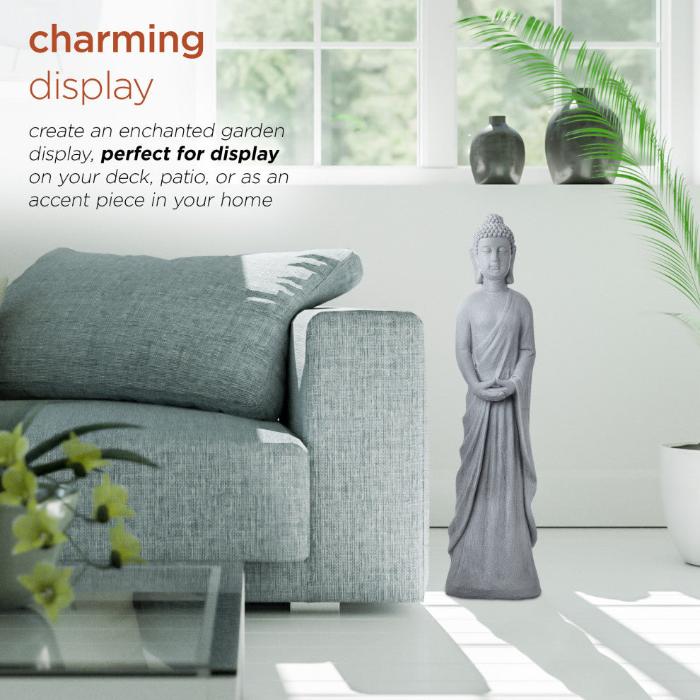 32" Tall Cement Standing Buddha Outdoor Garden Statue