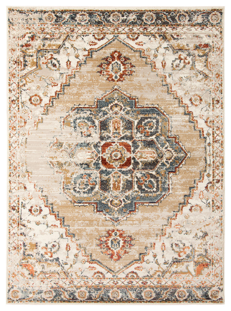 Athinai Marmet Gold Medallion Area Rug, 7'9"x9'9"