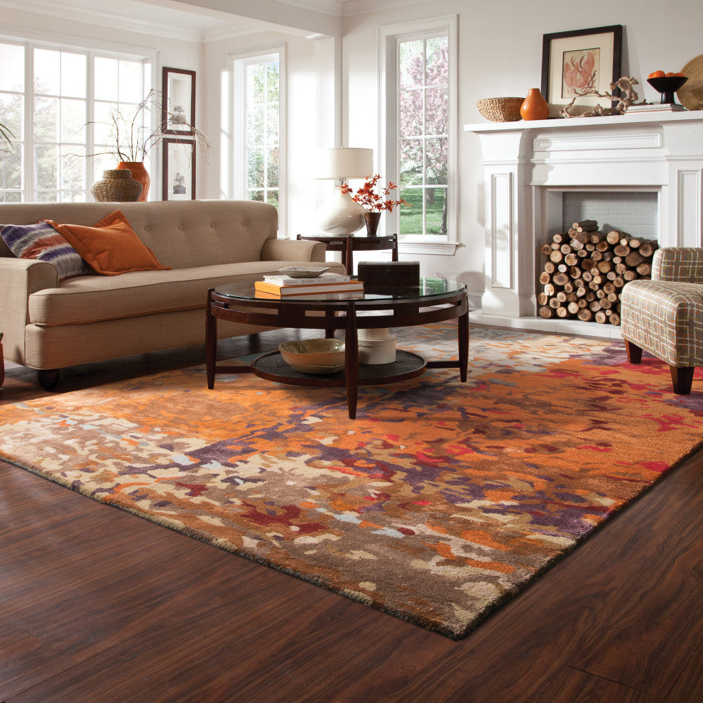 Galen Contemporary Abstract Multi/ Orange Area Rug, 10'x13'