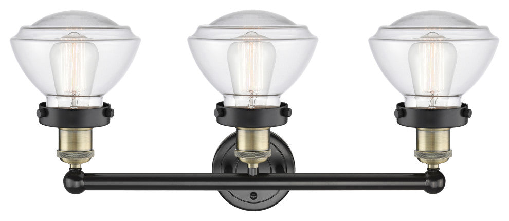 Olean 3-Light 25" Bath Vanity Light, Black Antique Brass Finish, Clear Shade