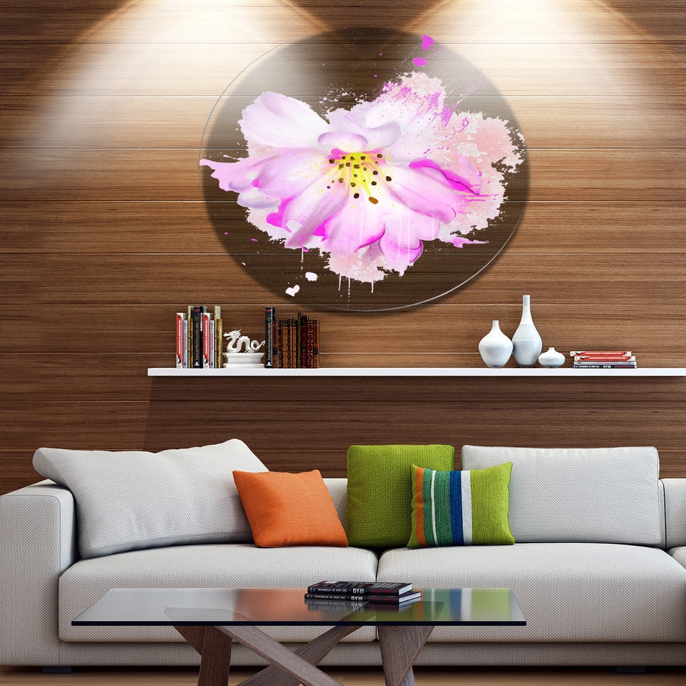 Watercolor Pink Rose Illustration, Floral Round Wall Art, 36"