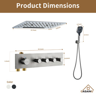 16 Inch Luxury Thermostatic Shower System, Brushed Nickel