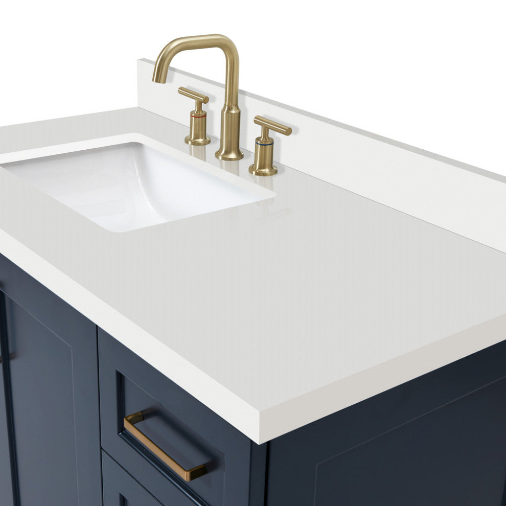 ARIEL Taylor 43" Left Offset Rectangle Sink Midnight Blue Vanity Quartz Top