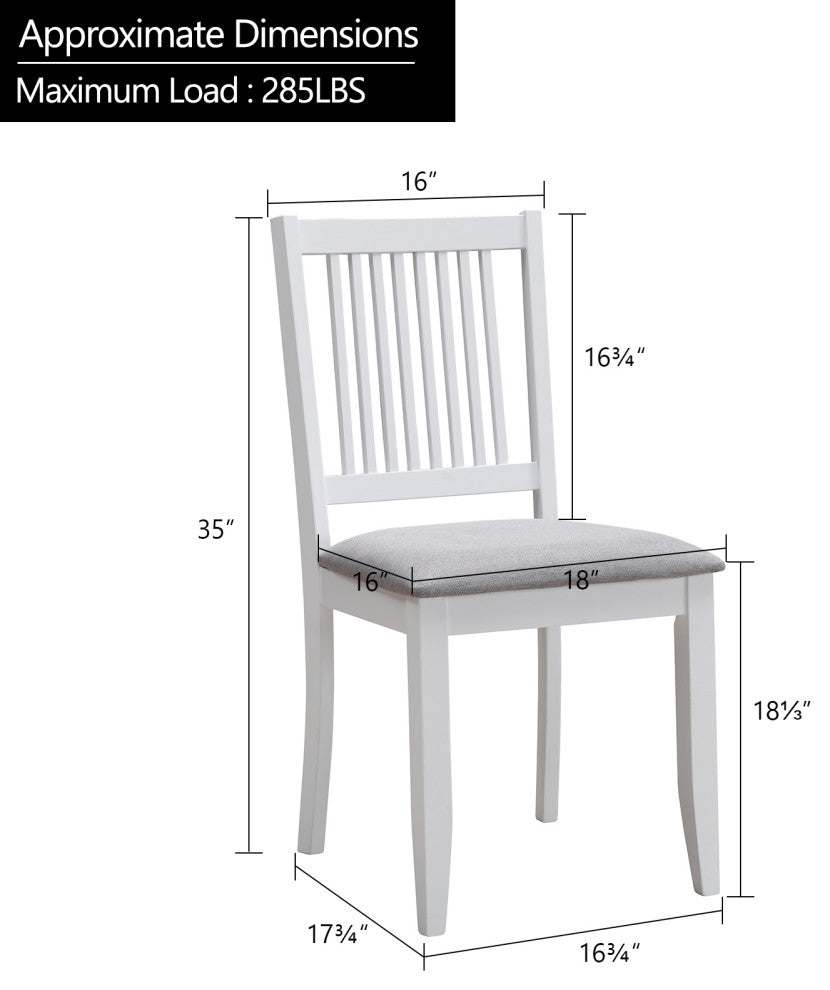 Set of 2 Slat Back Cushioned Seat Wood Chairs, White