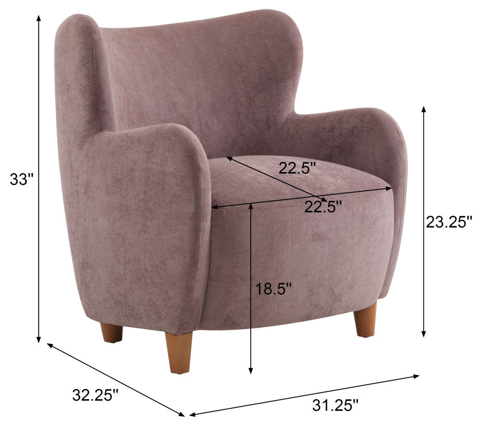 GDF Studio Wingback Fabric Accent Chair With Solid Birch Legs, Pinkish Purple