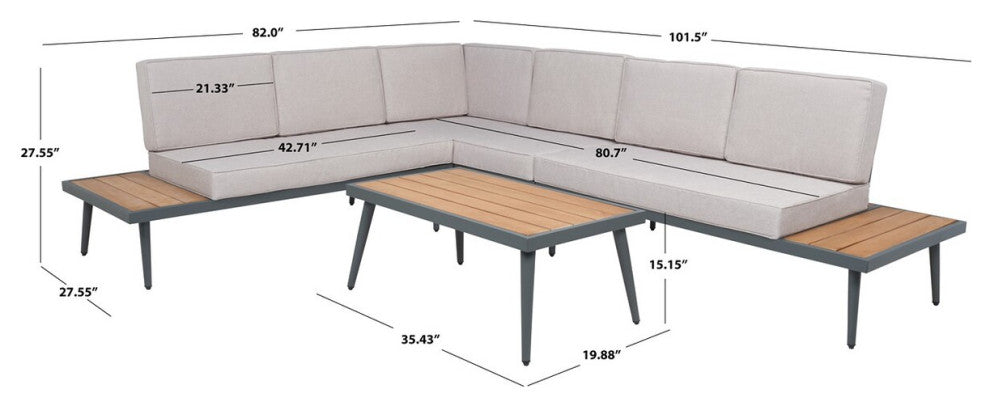Safavieh Guthrie Corner Living Set, Natural / Light Grey