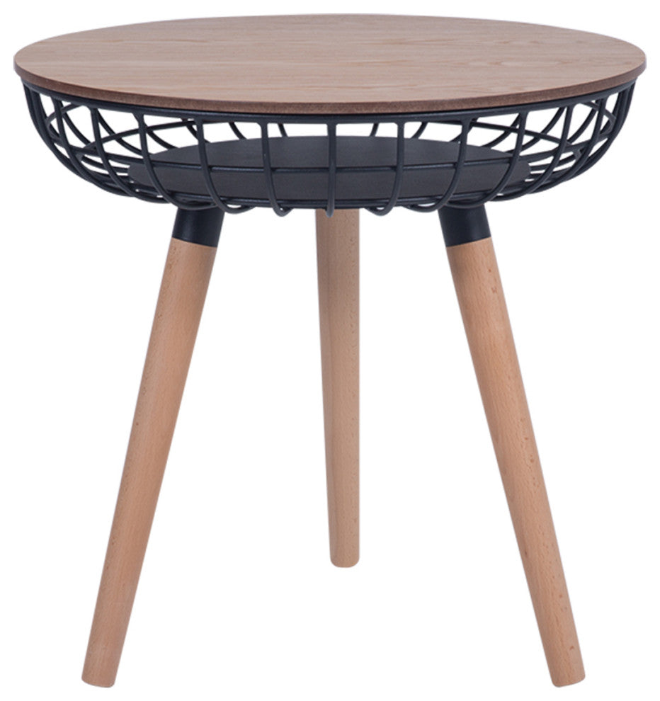 Airy Modern Metal Wire Side Table With Wood Top and Legs