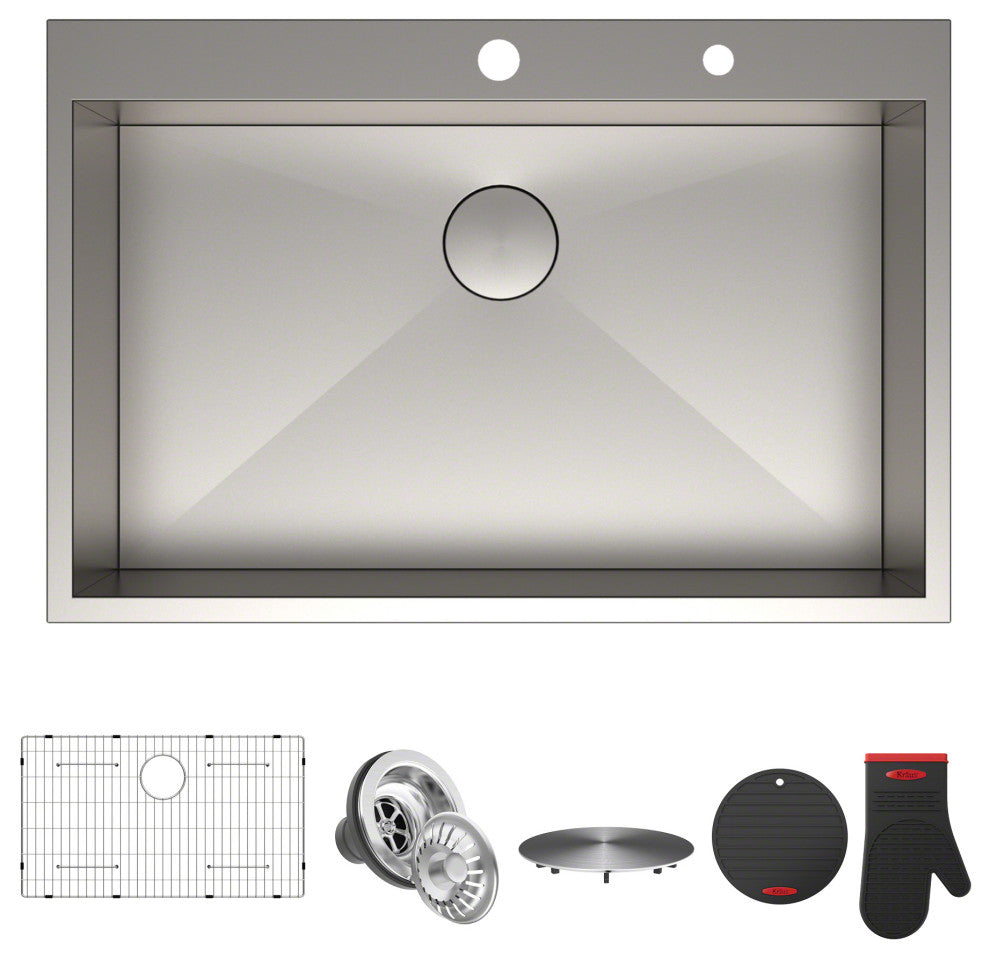 Kraus KP1TS33S-2 Pax™ 33"� Single Bowl Stainless Steel Drop-In Kitchen Sink