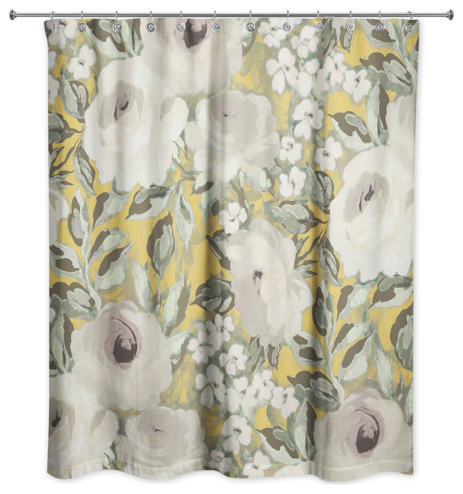 Yellow Floral 71x74 Shower Curtain