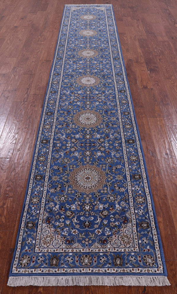 2' 6" X 14' 1" Runner Persian Nain Wool and Silk Hand-Knotted Rug Q11638
