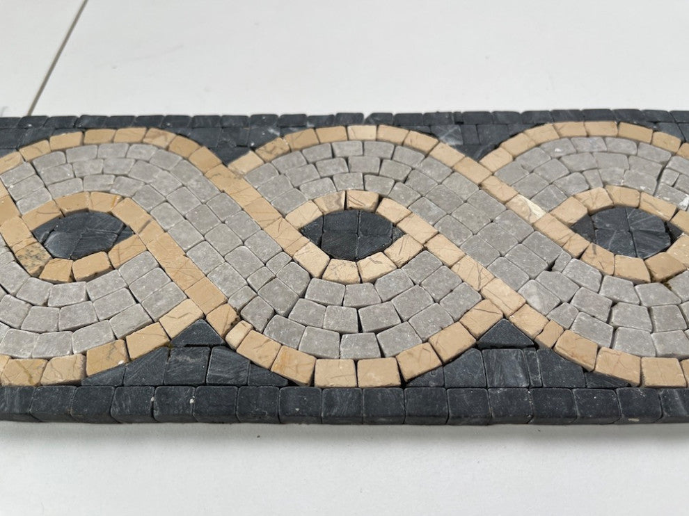 Marble Mosaic Border Listello Accent Tile Wave Nero 4x12 Tumbled, 1 piece