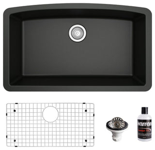 Karran Undermount Quartz 32" Single Bowl Kitchen Sink Kit, Black