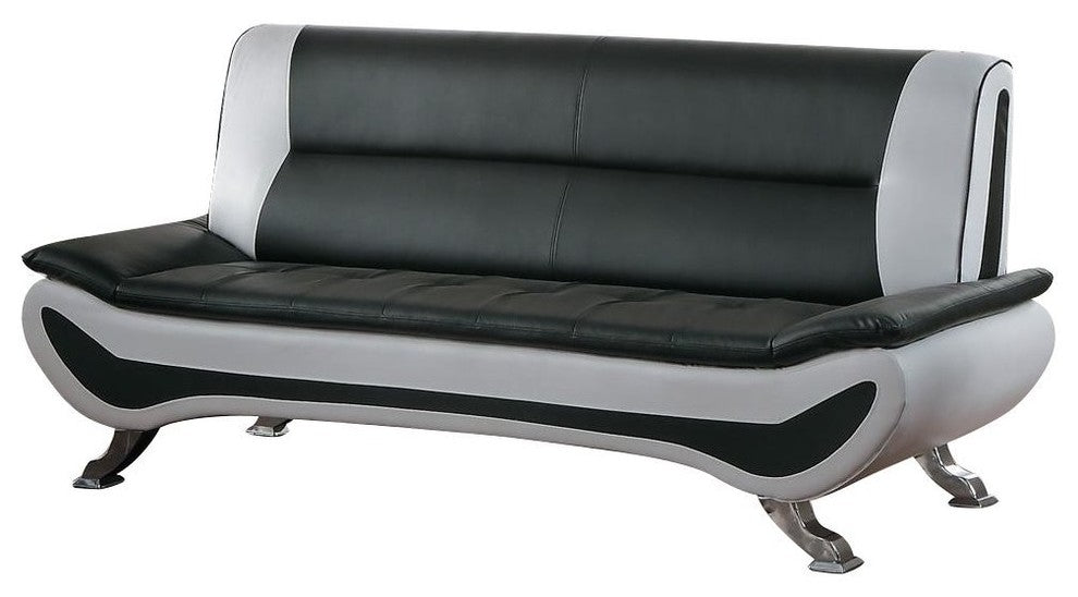 2-Piece Valentino Italianate Sofa and Chair, Black and White Leather
