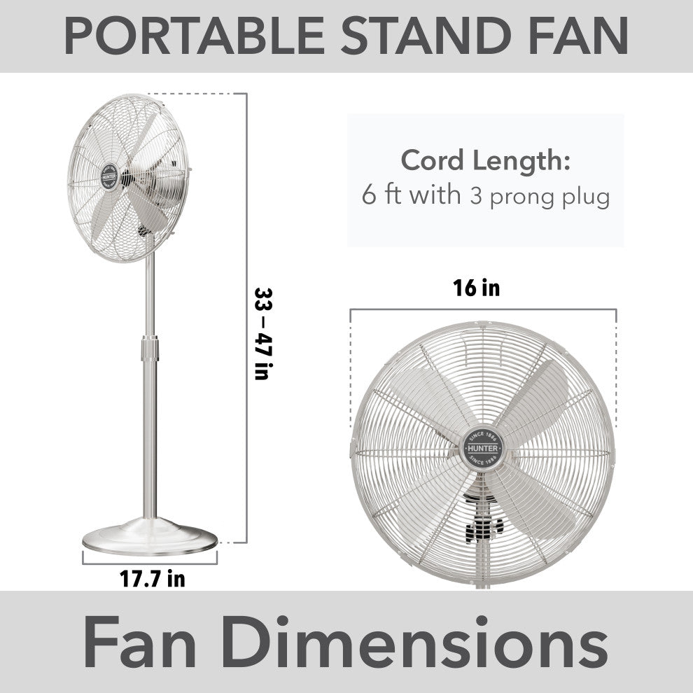 Hunter Classic Brushed Nickel 4-Blade Oscillating 3-speed Standing Fan
