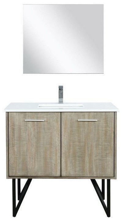 Lancy Modern 36" Rustic Acacia Square Sink Bathroom Vanity Set, Labaro Rose Gold