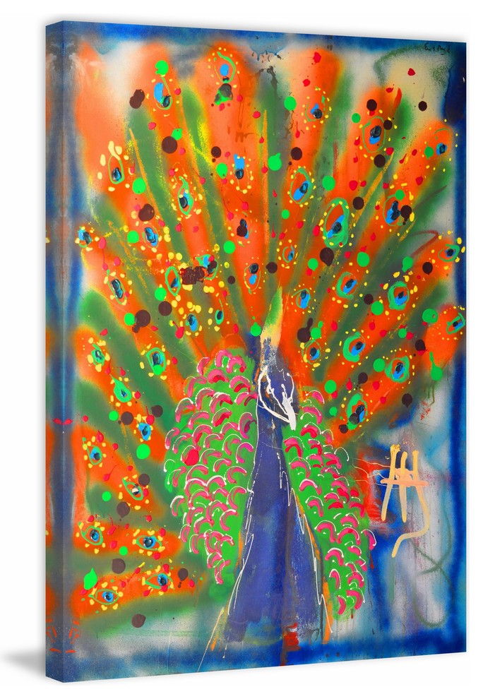 "Peacock" Painting Print on Wrapped Canvas, 24"x36"