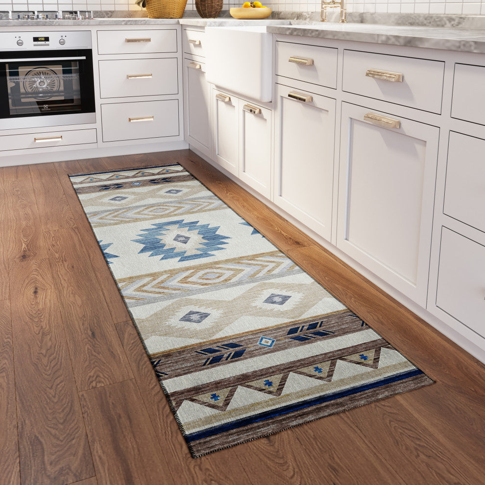Indoor/Outdoor Phoenix PH3 Ivory Machine Washable 2'3" x 7'6" Runner Rug