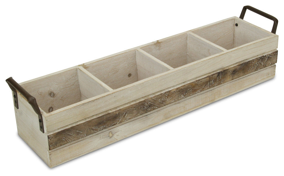Rectangular Wood Storage, 4-Compartment, Light Brown