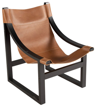 Lima Natural Top Grain Leather Sling Chair with Black Solid Wood Frame