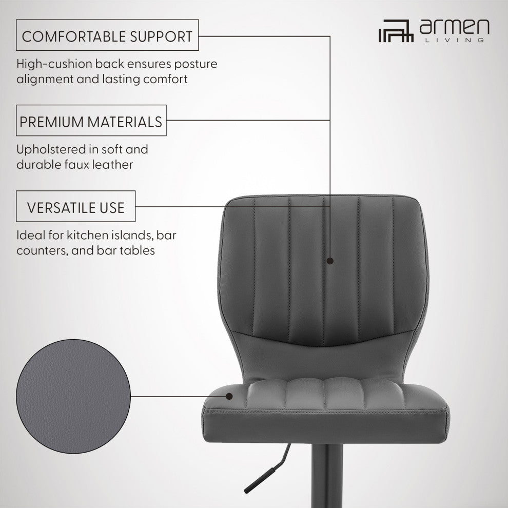 Bardot Adjustable Faux Leather Swivel Bar Stool, Gray