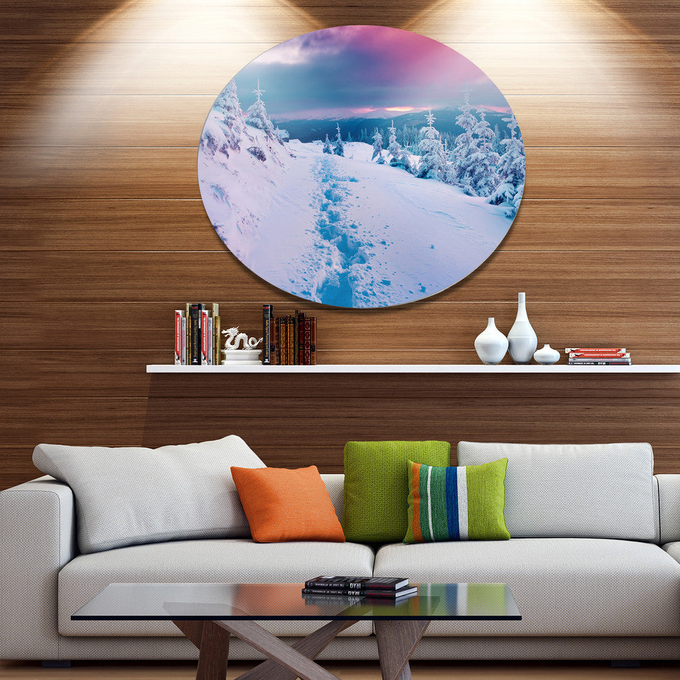 Beautiful Sunrise Over Winter Mountains, Landscape Round Wall Art, 23"