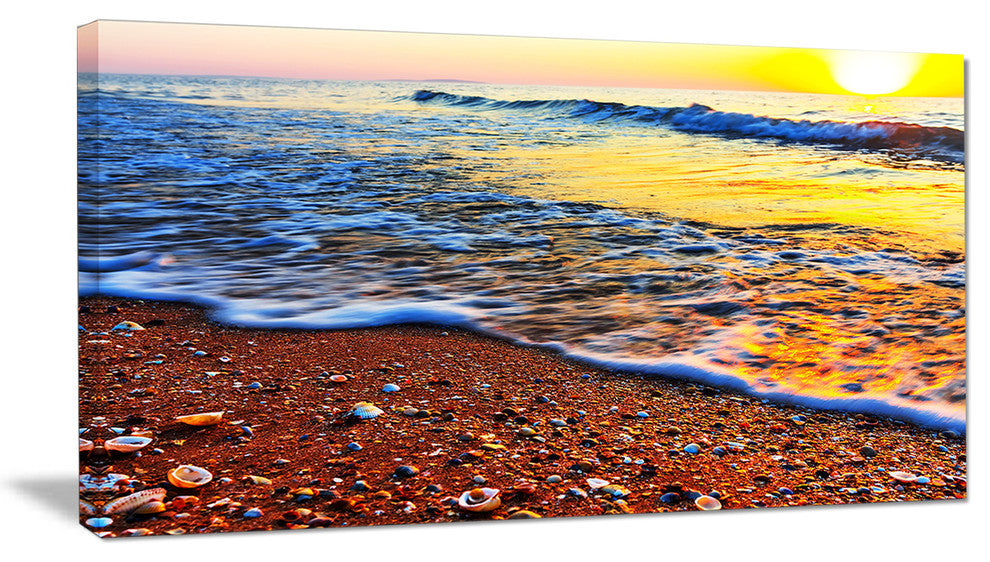 "Sunset Reflecting in Blue Waves" Seashore Canvas Print, 32"x16"