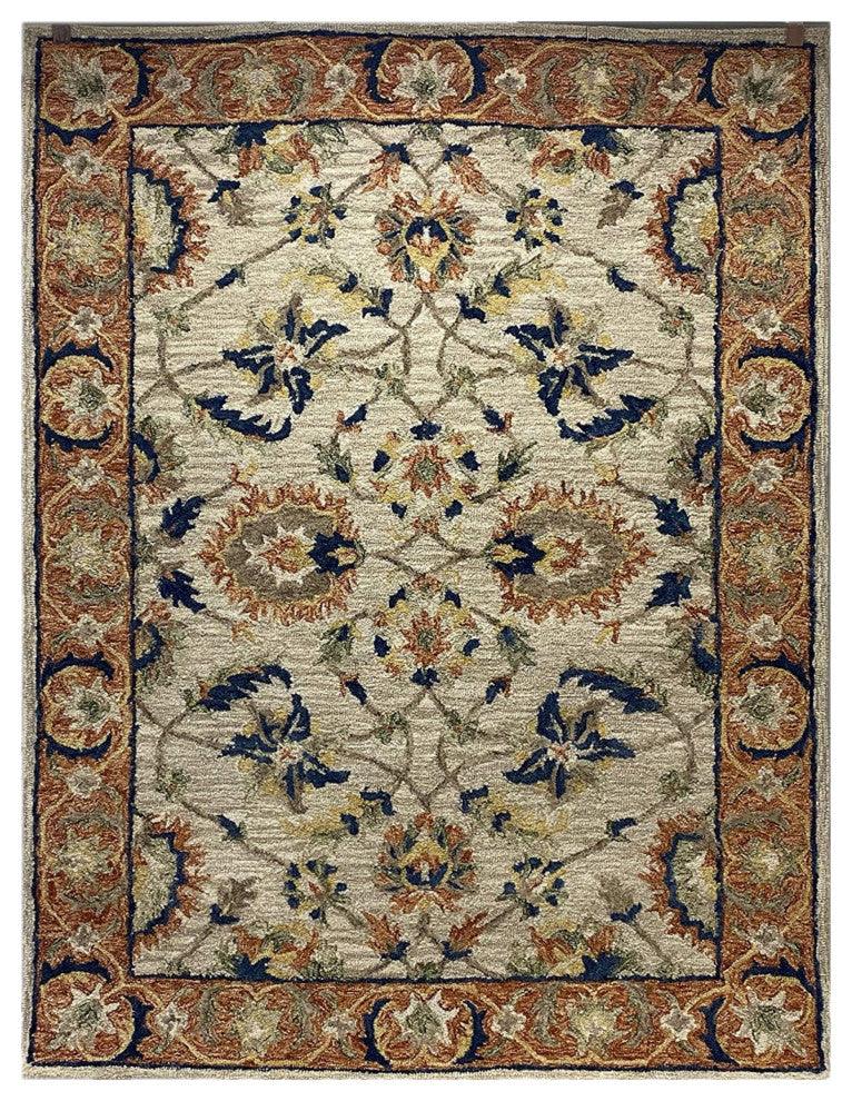 7" x 9" Beige Traditional Floral Vines Area Rug