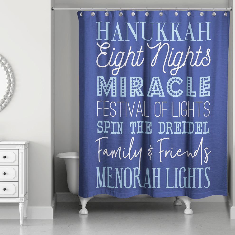 Hanukkah Words Shower Curtain, 71"x74"
