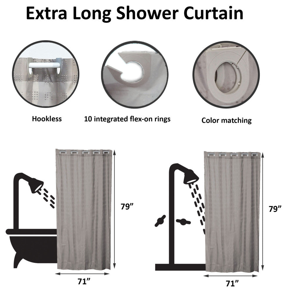 Hookless Shower Curtain Polyester Cubic, Taupe