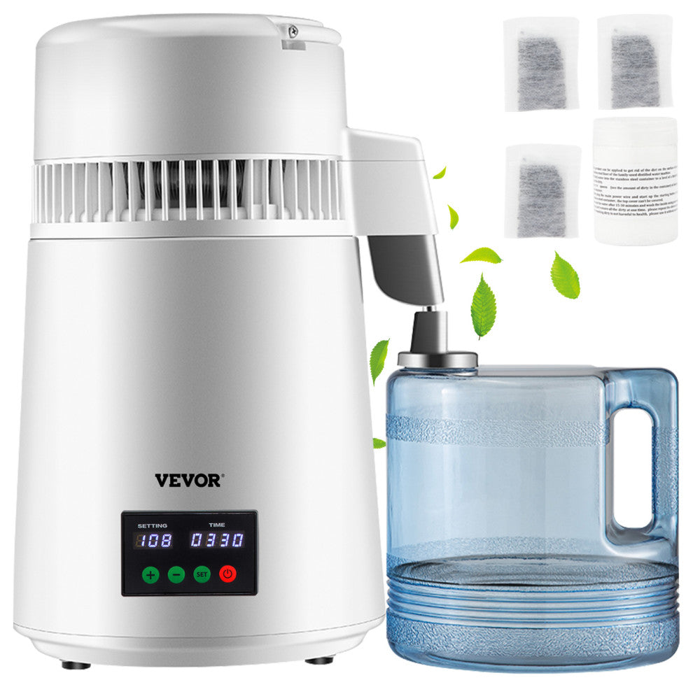 VEVOR 4L Water Distiller 1L/H Distilled Water Maker Timing & Temp Display White