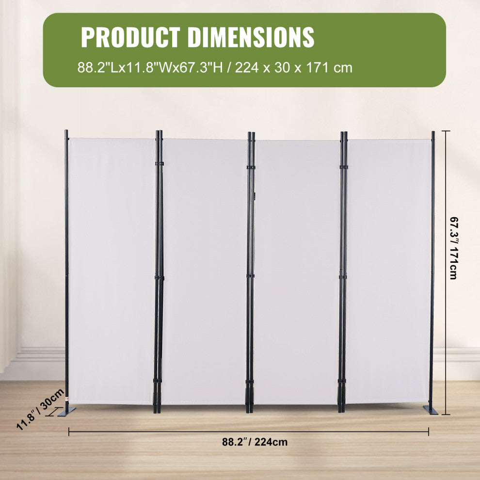 VEVOR Room Divider 4-Panel Folding Privacy Screen 88.2"x11.8"x67.3" White