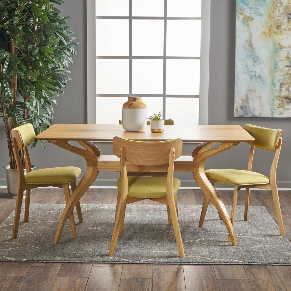 GDF Studio 5-Piece Nasseen Mid Century Wood Dining Set, Green Tea