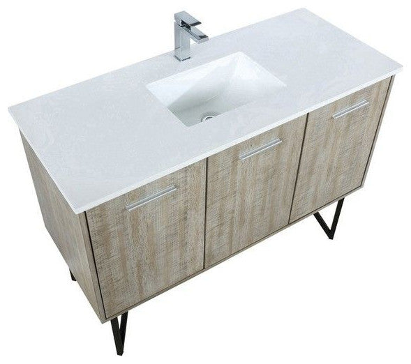 Lancy Modern Rustic Acacia 48" Square Sink Bathroom Vanity, Monte Chrome Faucet