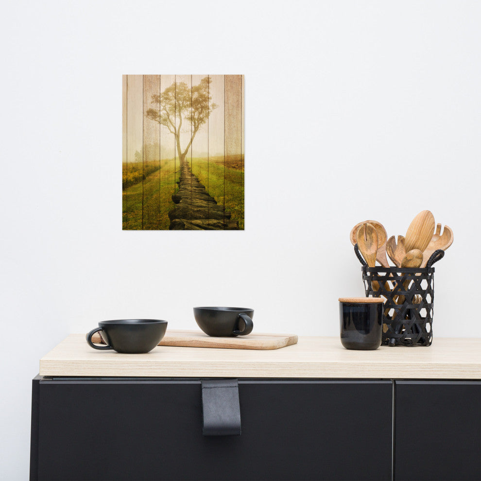 Faux Wood Calming Morning Landscape Photo Unframed Wall Art Prints, 11" X 14"
