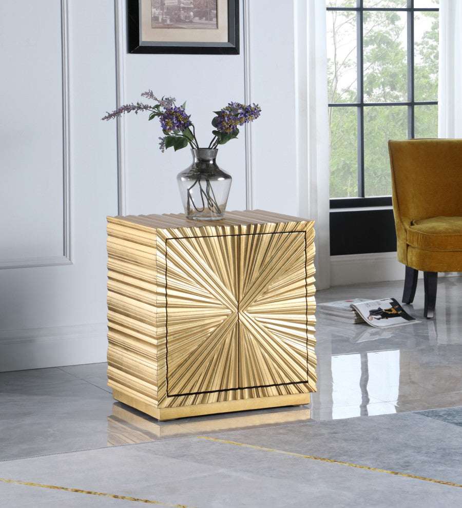 Golda Starburst Design Side Table in Gold Leaf Finish