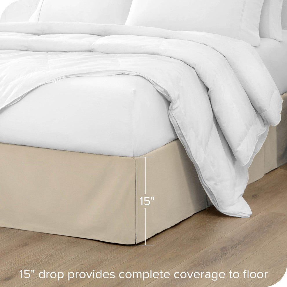 Bare Home Microfiber Bed Skirt , 15" Drop Length, Sand, Queen