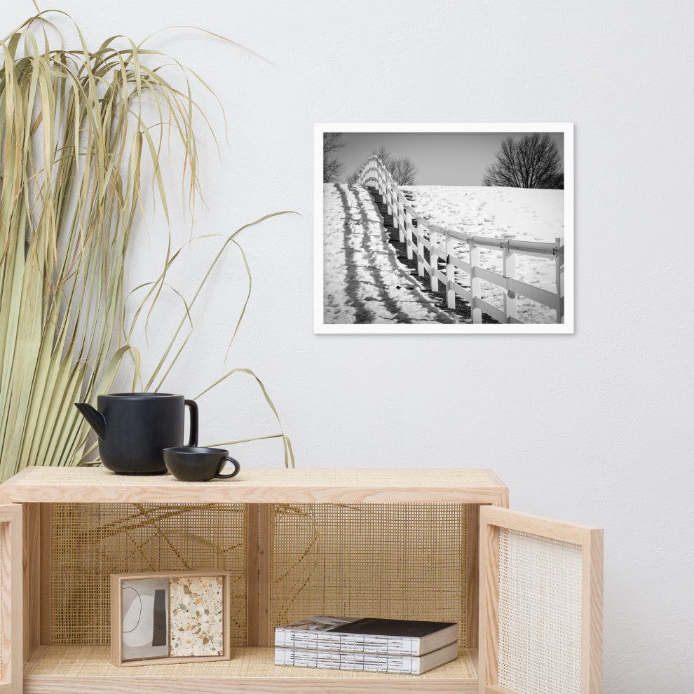 Endless Fences in Black & White Rural Landscape Framed Photo Paper Art Prints, White, 16" X 20"