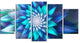 Blue Alien Fractal Flower, Floral Canvas Art Print, 60"x32", 5 Panels