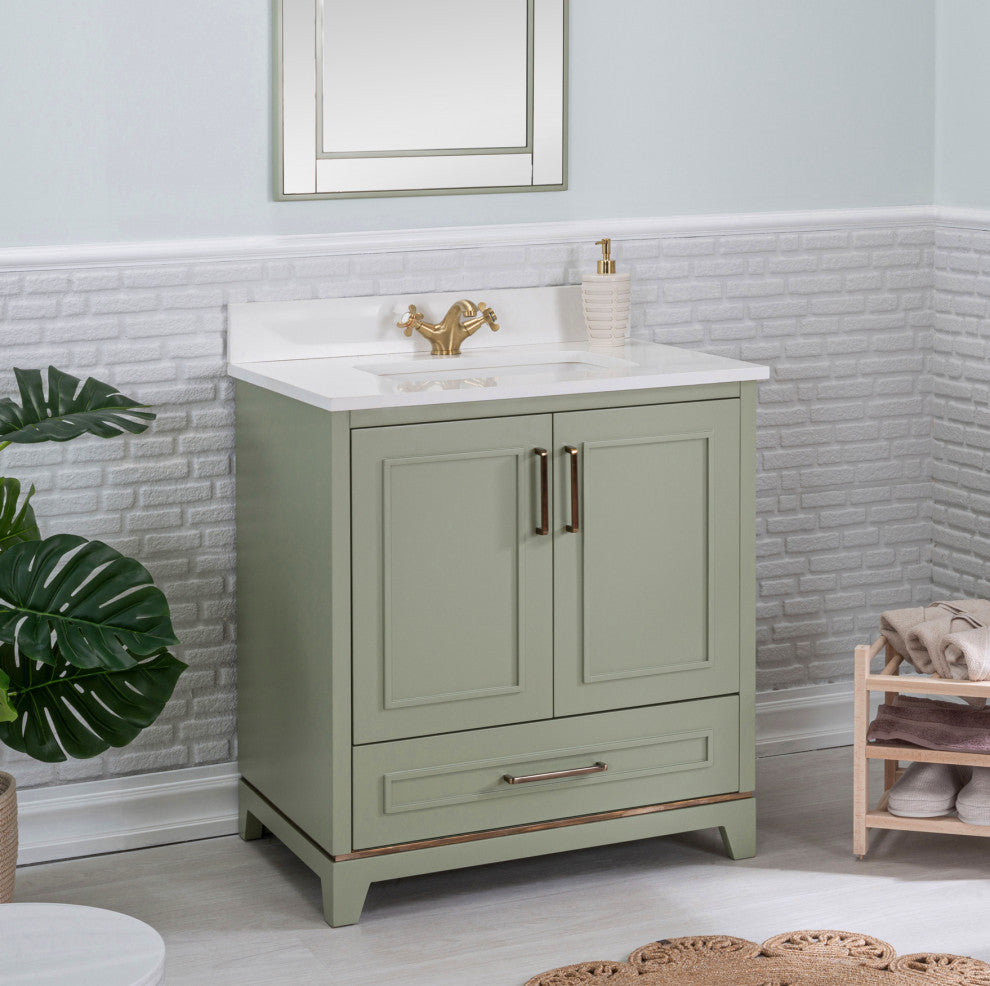 Albia Collection 30" Bathroom Vanity With Sink, Mirror, Countertop, Green