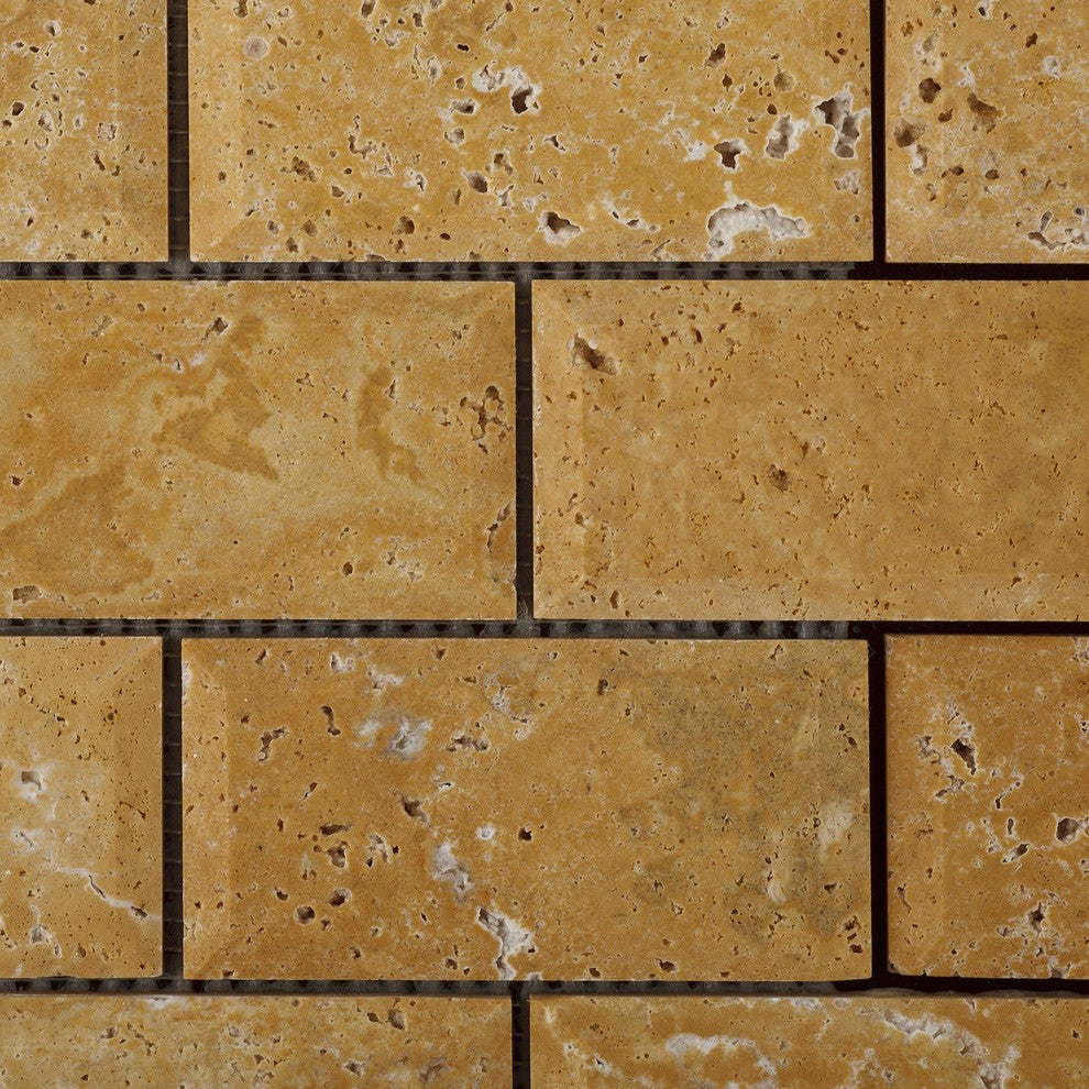2 X 4 Gold / Yellow Travertine Honed & Beveled Brick Mosaic