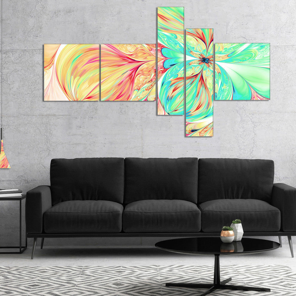 Red Green Paper Flower, Floral Art Canvas Print, 60"x32", 5 panels