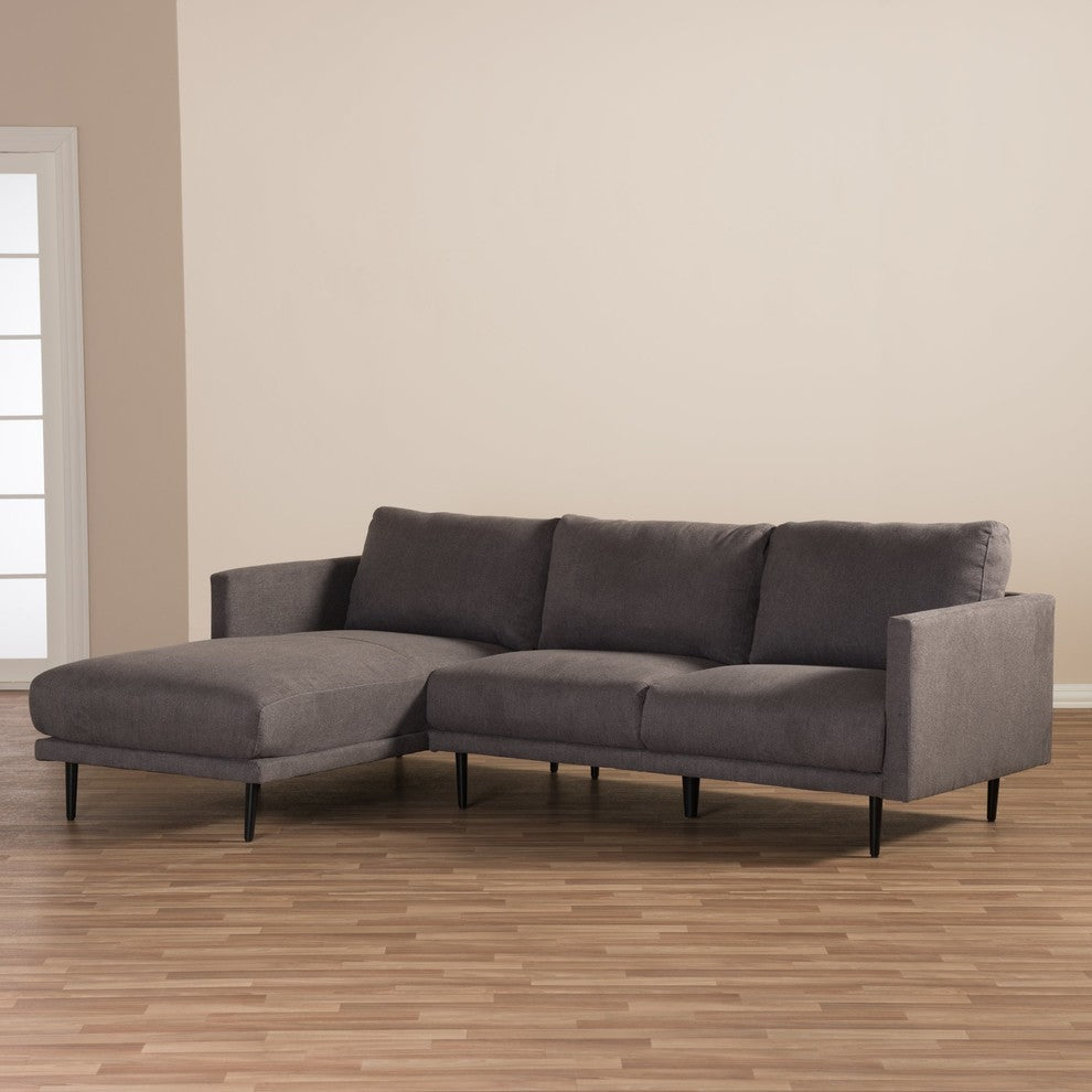 Riley Mid-Century Gray Fabric Upholstered Left Facing Chaise Sectional Sofa