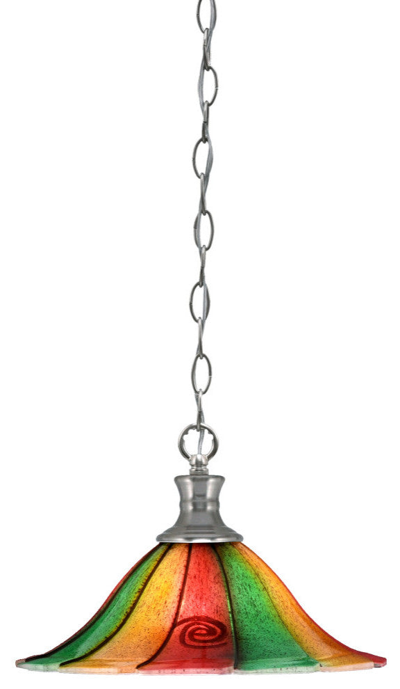Chain 1-Light Chain Hung Pendant, Brushed Nickel/Mardi Gras